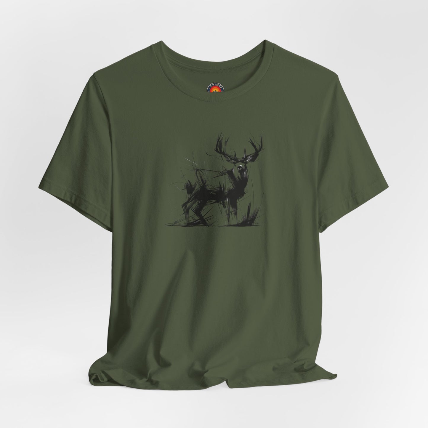 Mule Deer Sketch-Style Line Art T-Shirt –Black Print– Wilderness Graphic Tee | Outdoor Adventure Shirt | Nature Lover Gift | Hiking & Camping Apparel