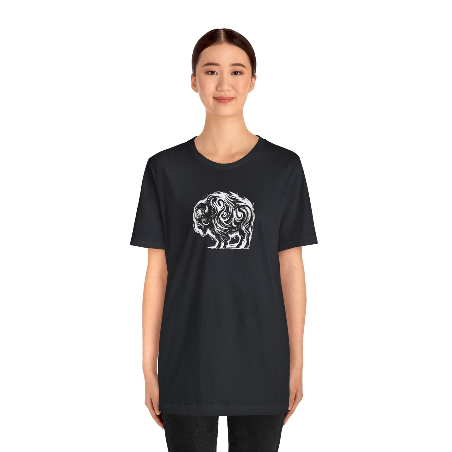 Buffalo Sketch Line Art T-Shirt –White Print– Wilderness Graphic Tee | Outdoor Adventure Shirt | Nature Lover Gift | Hiking & Camping Apparel