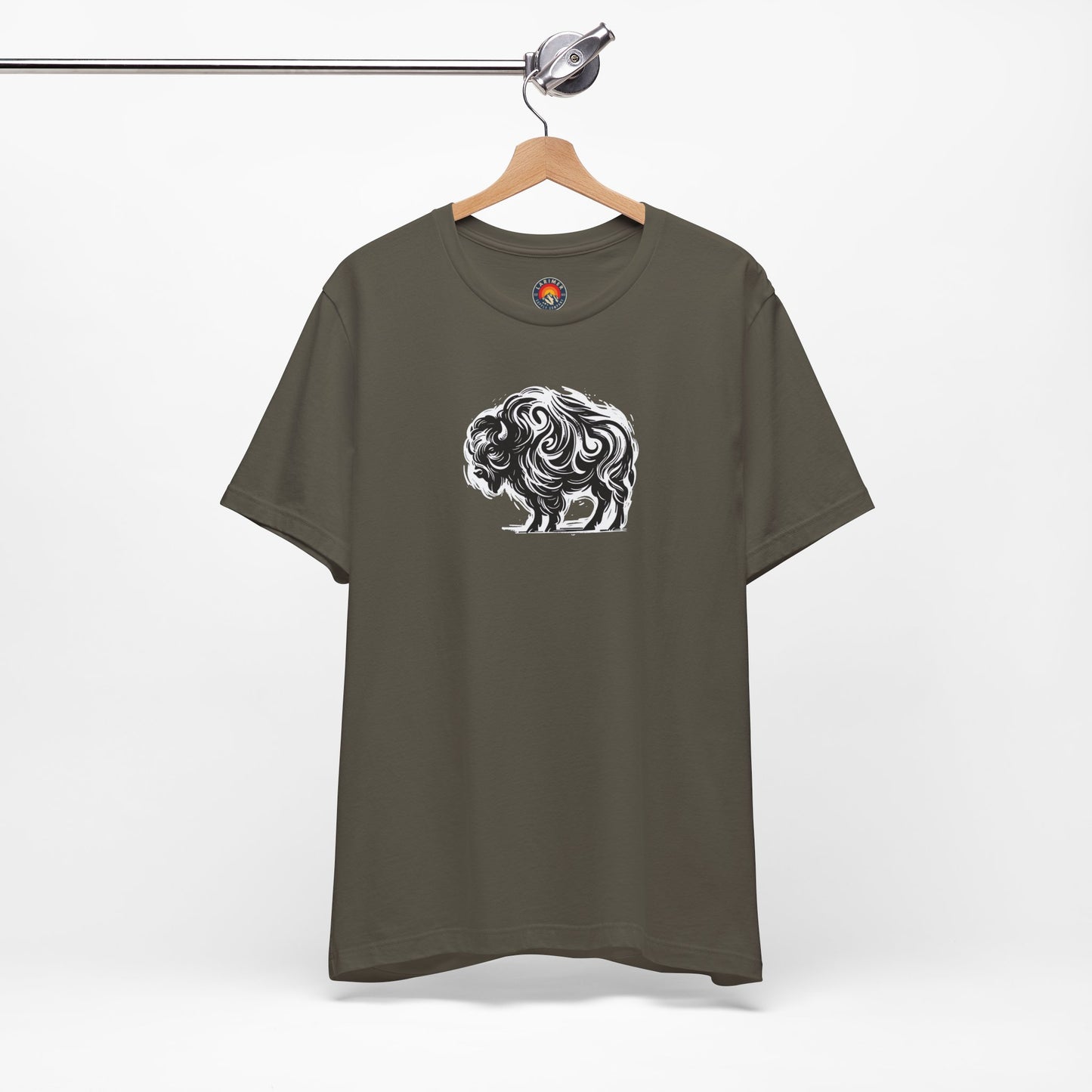 Buffalo Sketch Line Art T-Shirt –White Print– Wilderness Graphic Tee | Outdoor Adventure Shirt | Nature Lover Gift | Hiking & Camping Apparel