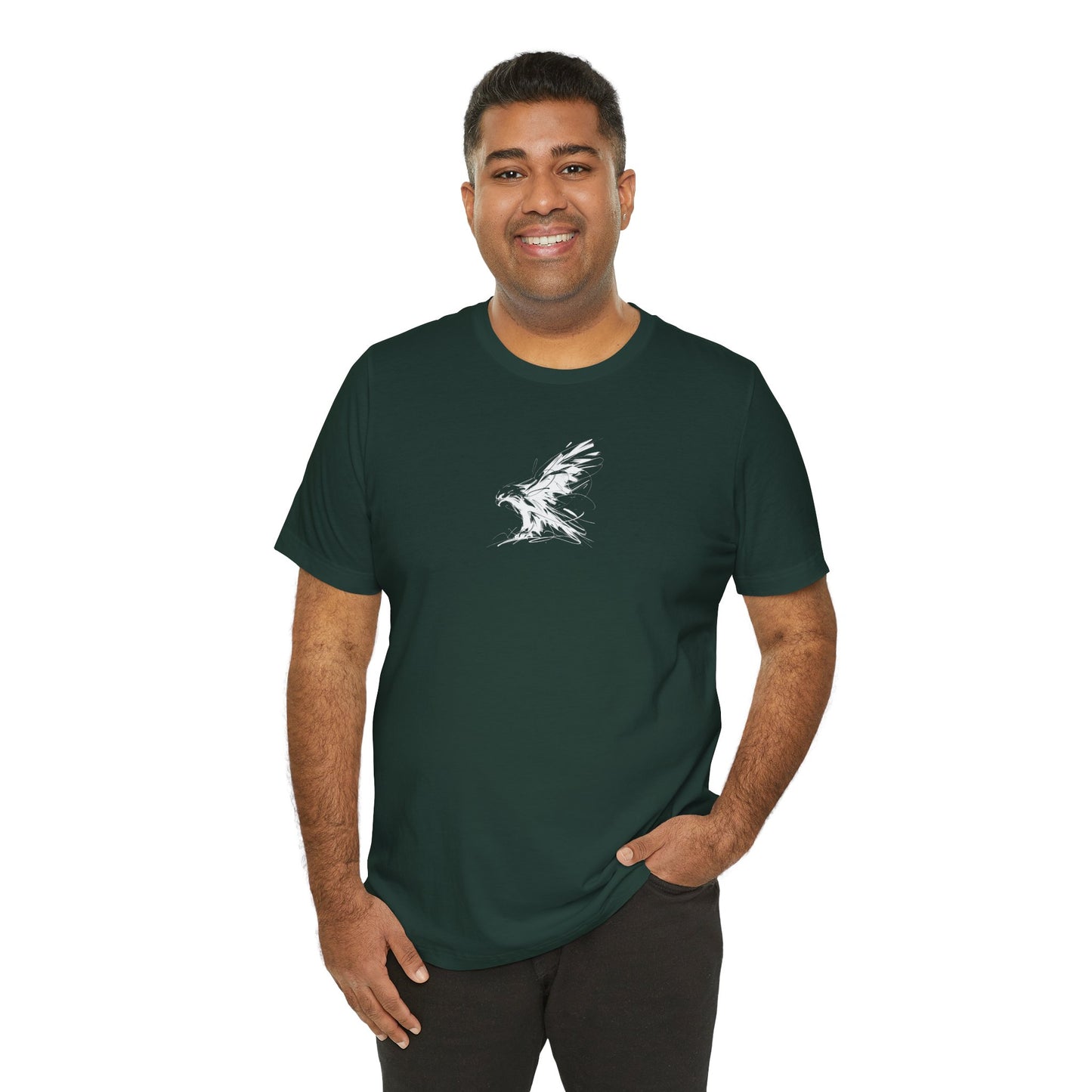 Flying Eagle Sketch Line Art T-Shirt –White Print– Wilderness Graphic Tee | Outdoor Adventure Shirt | Nature Lover Gift | Hiking & Camping Apparel