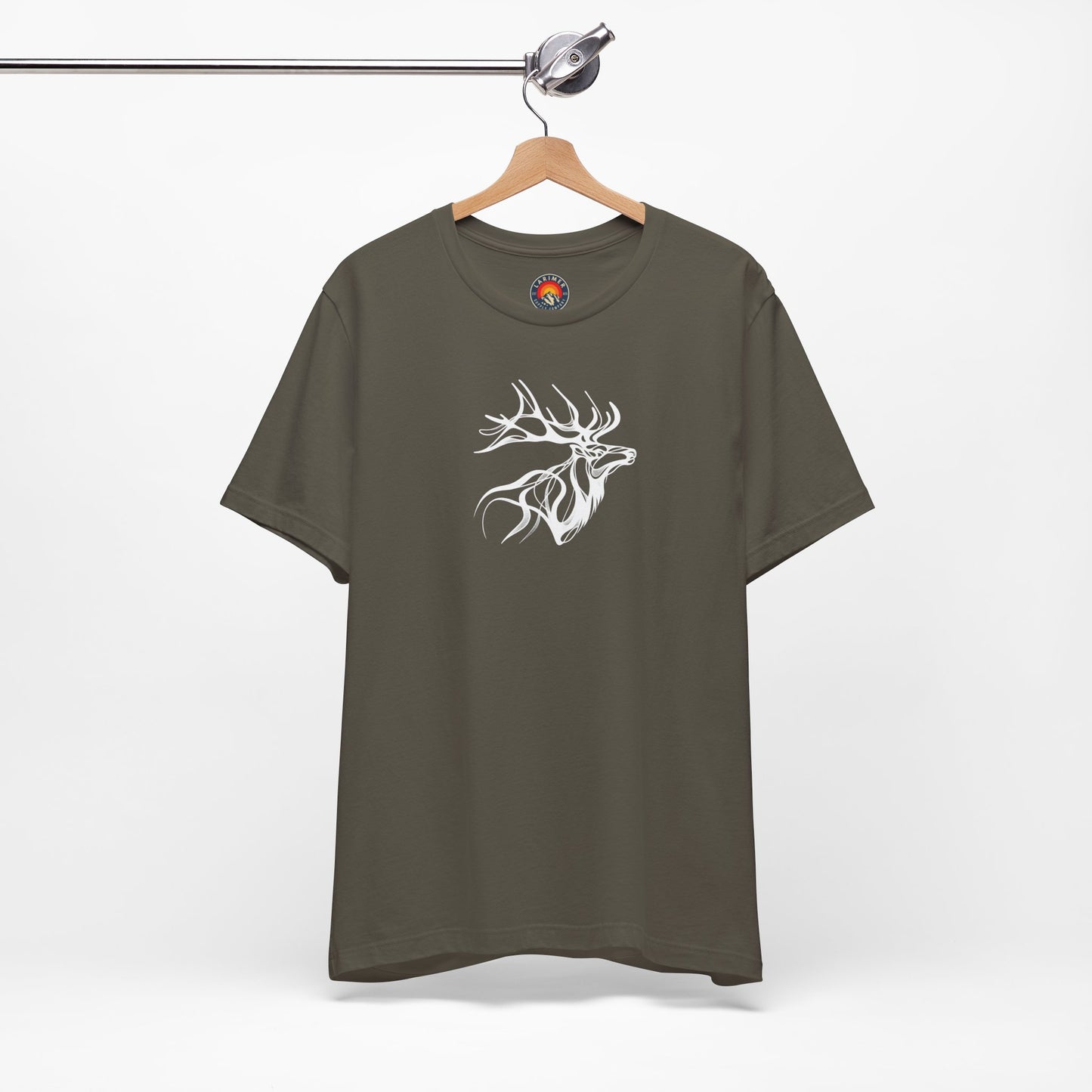 Elk Sketch Line Art T-Shirt – White Print – Wilderness Graphic Tee | Outdoor Adventure Shirt | Nature Lover Gift | Hiking & Camping Apparel