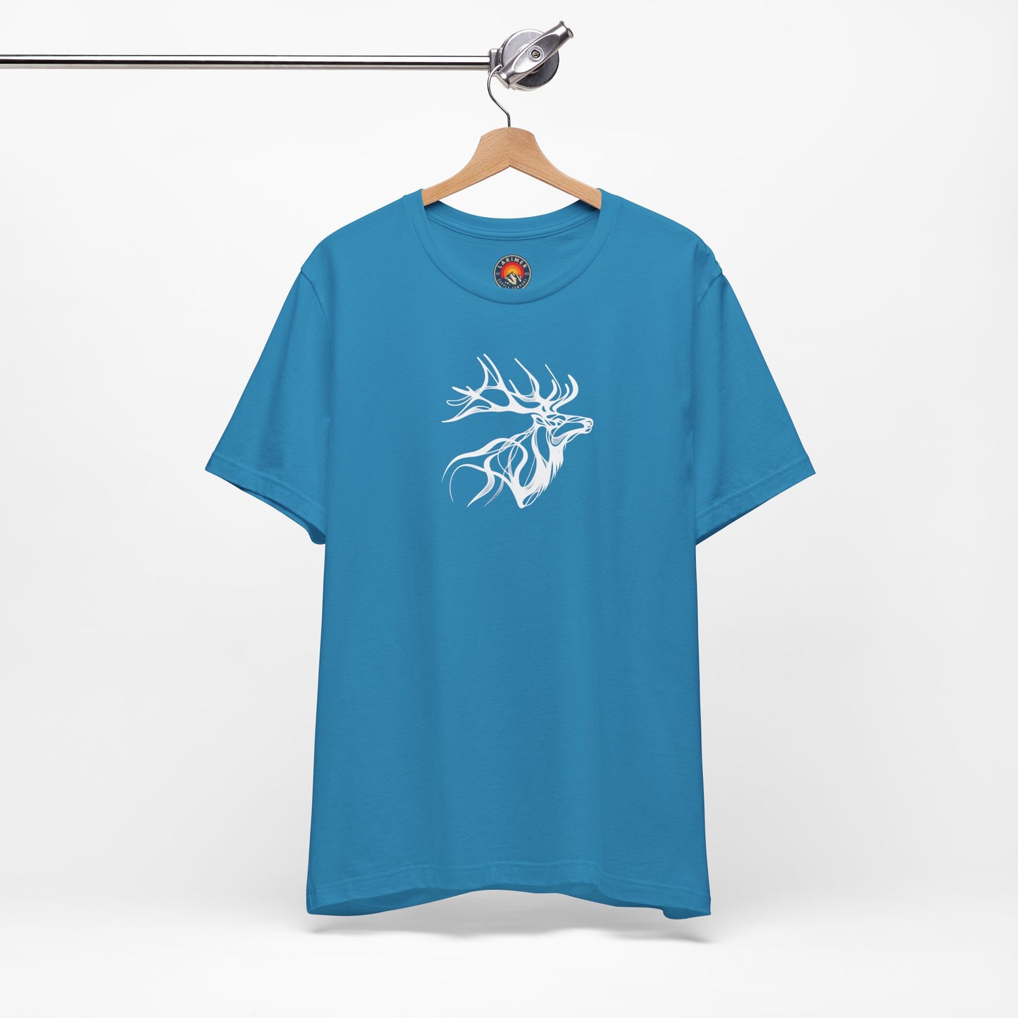 Elk Sketch Line Art T-Shirt – White Print – Wilderness Graphic Tee | Outdoor Adventure Shirt | Nature Lover Gift | Hiking & Camping Apparel