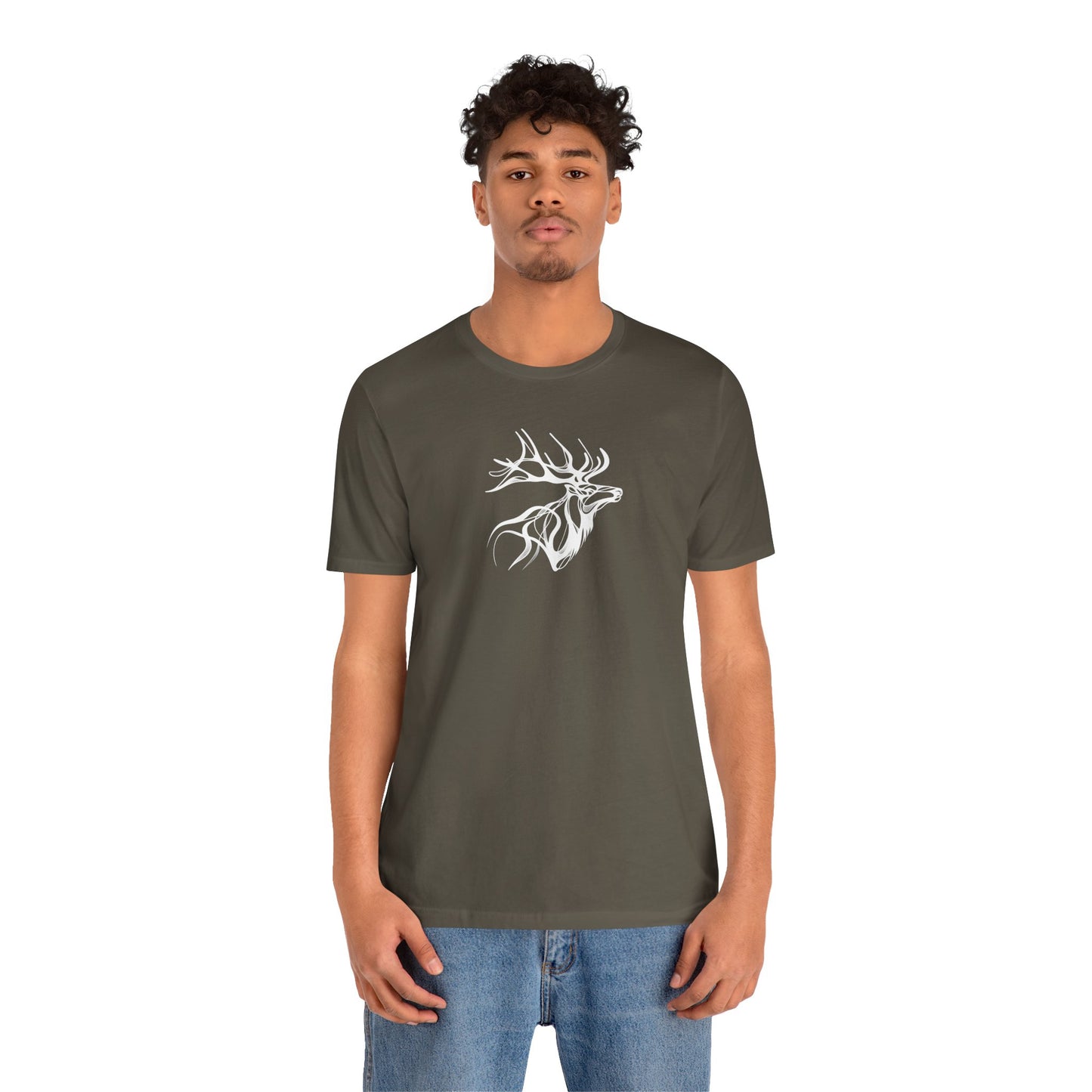 Elk Sketch Line Art T-Shirt – White Print – Wilderness Graphic Tee | Outdoor Adventure Shirt | Nature Lover Gift | Hiking & Camping Apparel