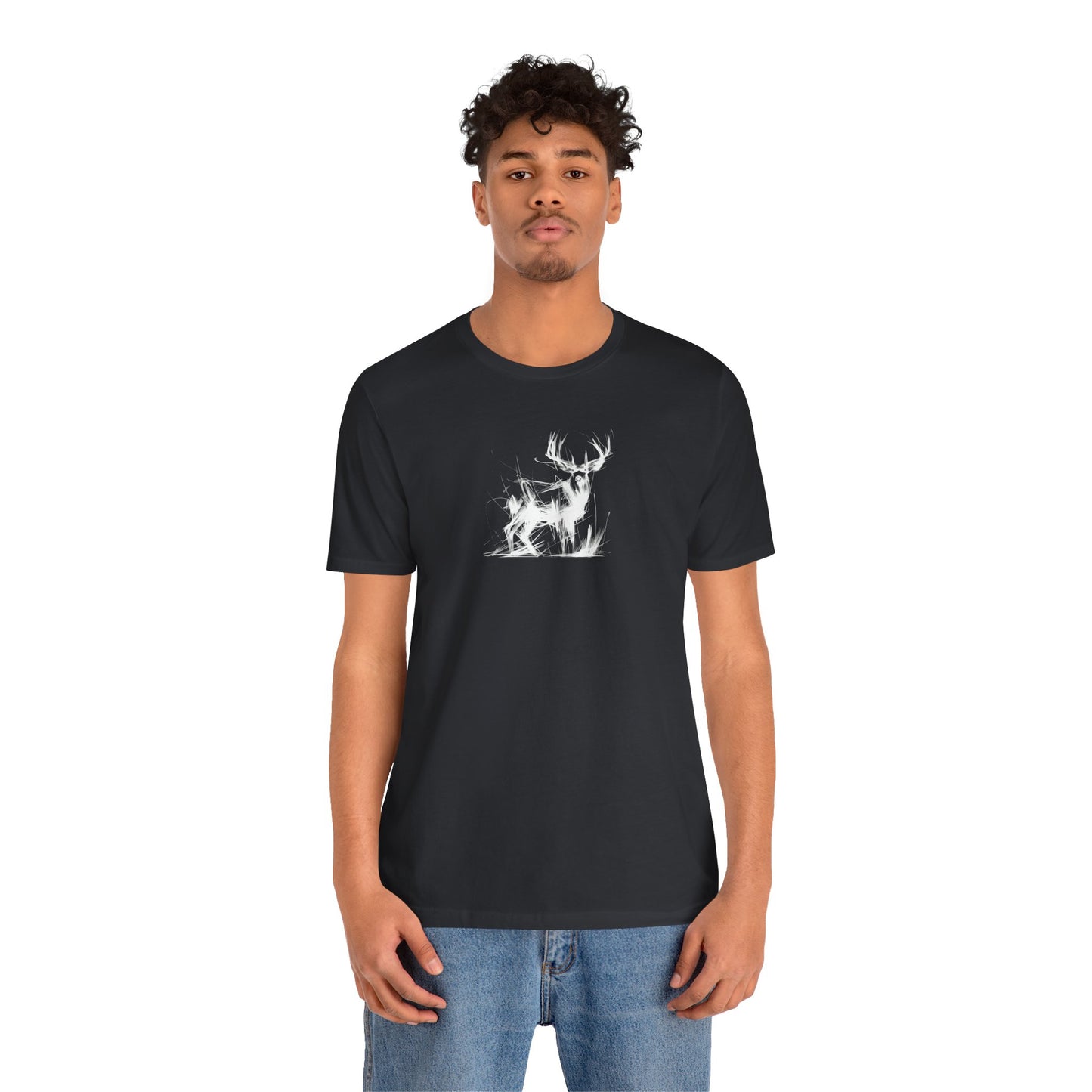 Mule Deer Buck Sketch Line Art T-Shirt –White Print– Wilderness Graphic Tee | Outdoor Adventure Shirt | Nature Lover Gift | Hiking & Camping Apparel