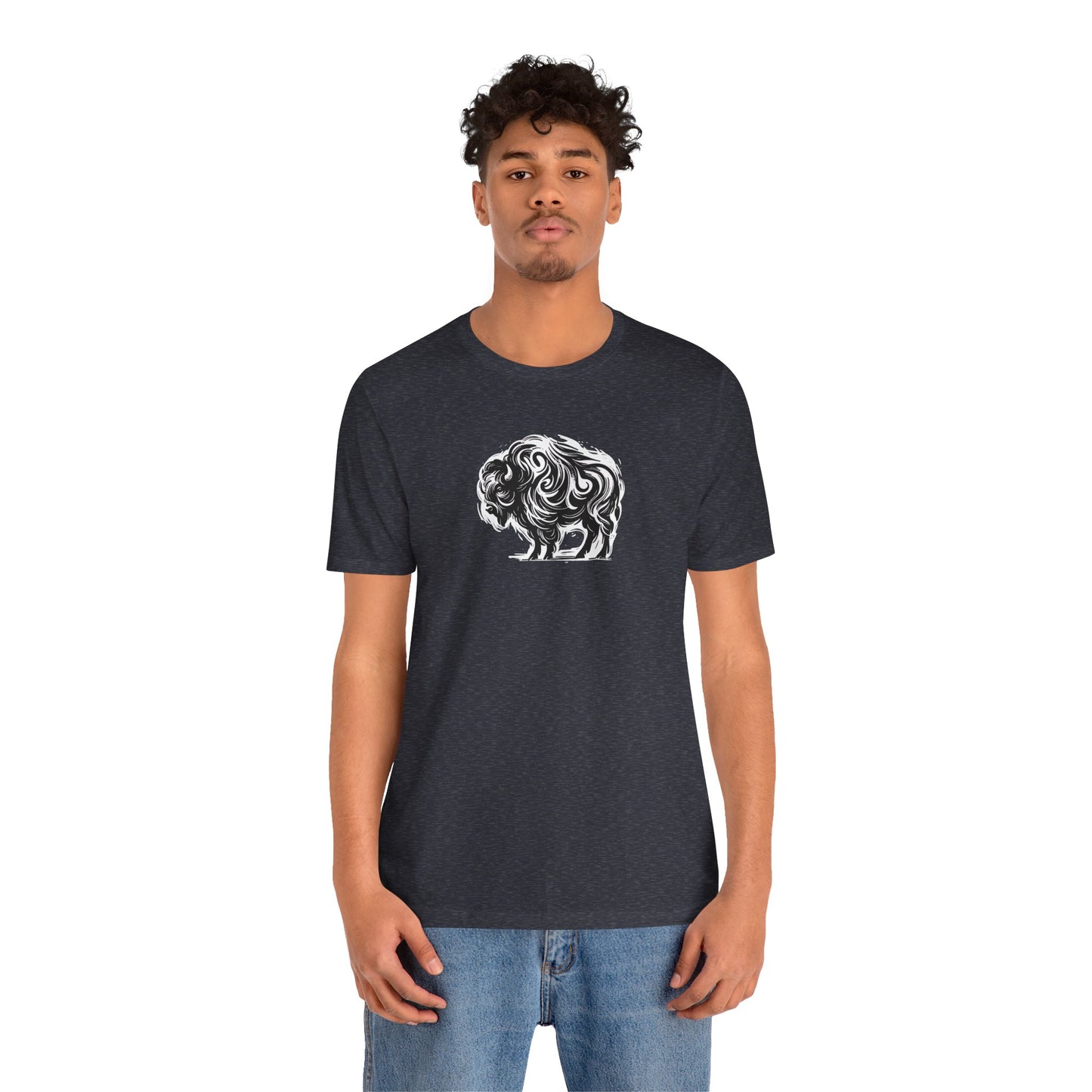 Buffalo Sketch Line Art T-Shirt –White Print– Wilderness Graphic Tee | Outdoor Adventure Shirt | Nature Lover Gift | Hiking & Camping Apparel