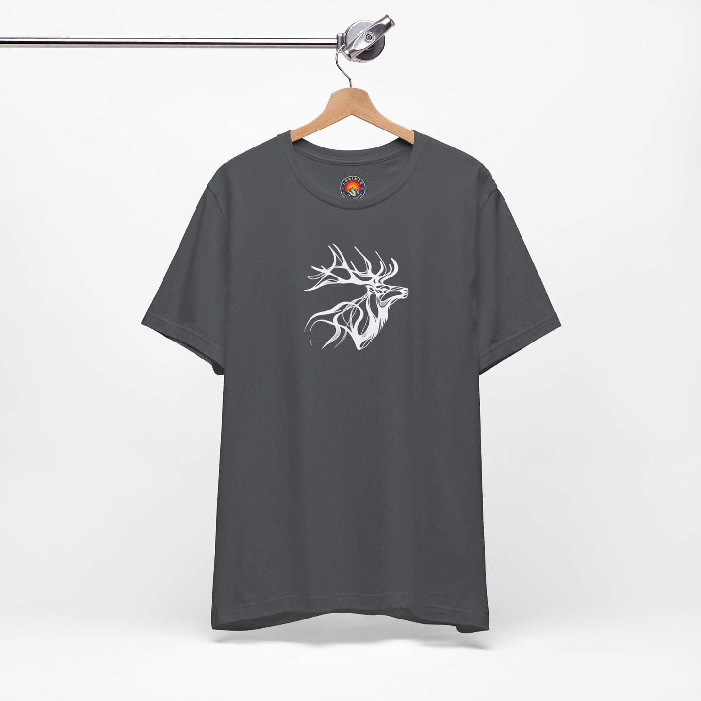 Elk Sketch Line Art T-Shirt – White Print – Wilderness Graphic Tee | Outdoor Adventure Shirt | Nature Lover Gift | Hiking & Camping Apparel