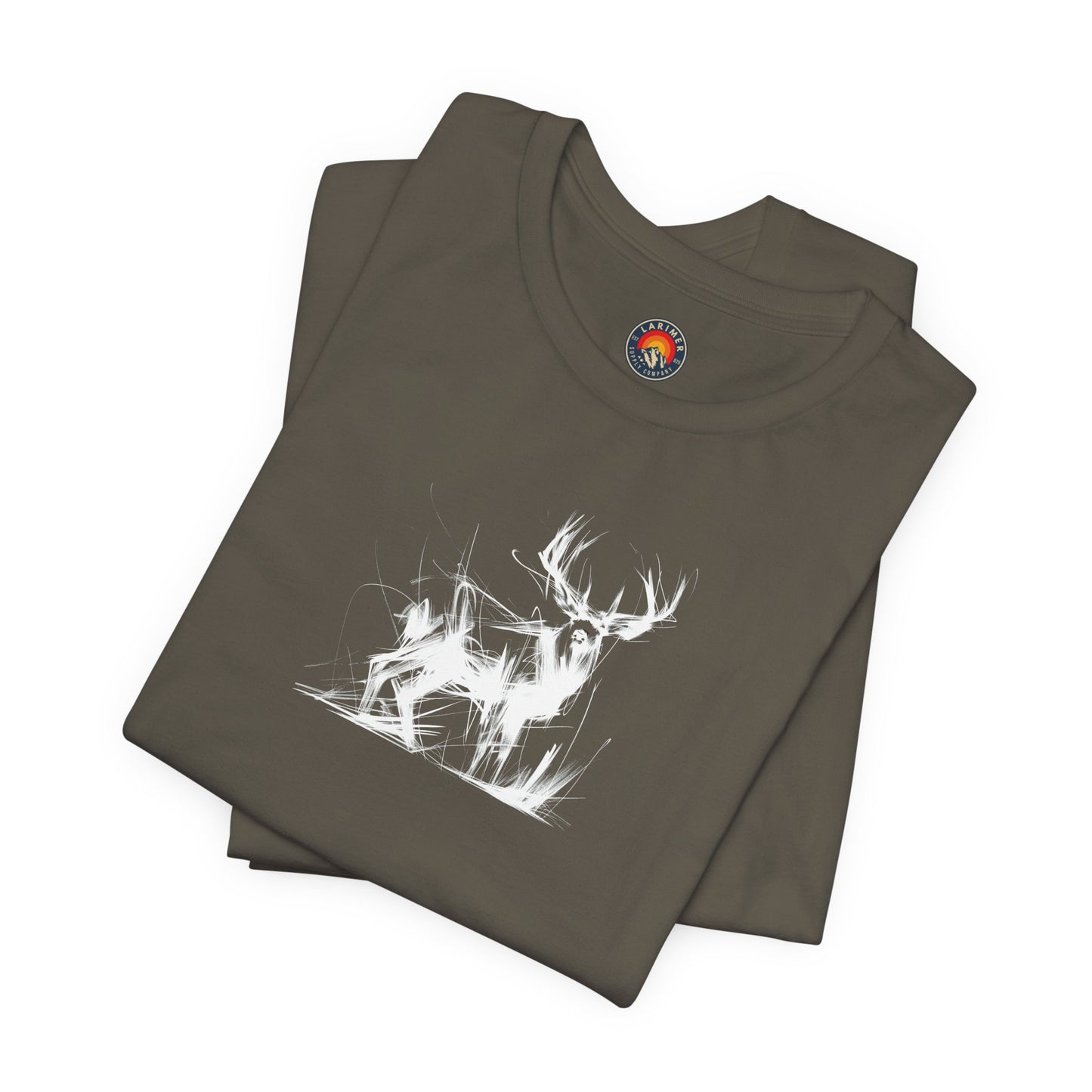 Mule Deer Buck Sketch Line Art T-Shirt –White Print– Wilderness Graphic Tee | Outdoor Adventure Shirt | Nature Lover Gift | Hiking & Camping Apparel