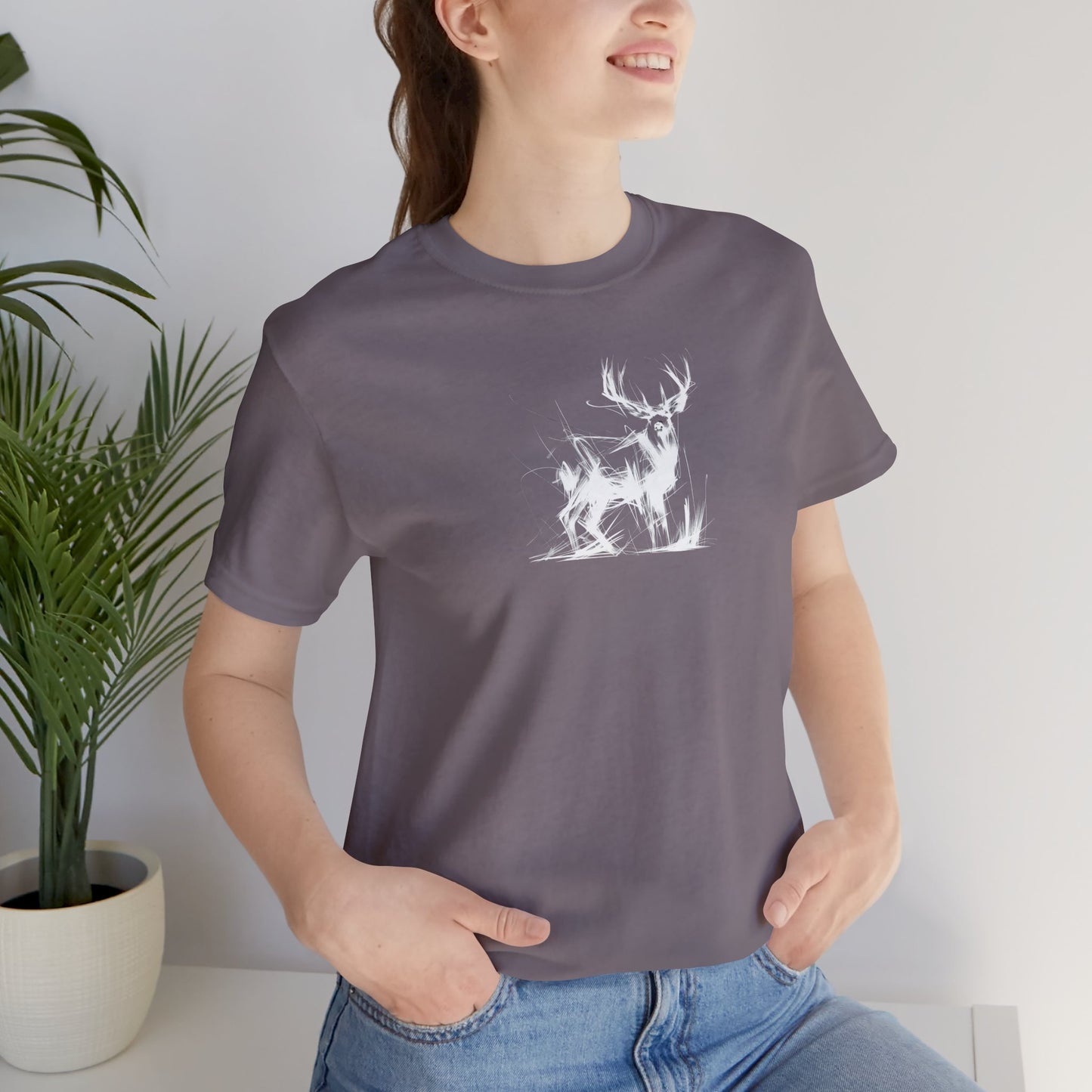 Mule Deer Buck Sketch Line Art T-Shirt –White Print– Wilderness Graphic Tee | Outdoor Adventure Shirt | Nature Lover Gift | Hiking & Camping Apparel