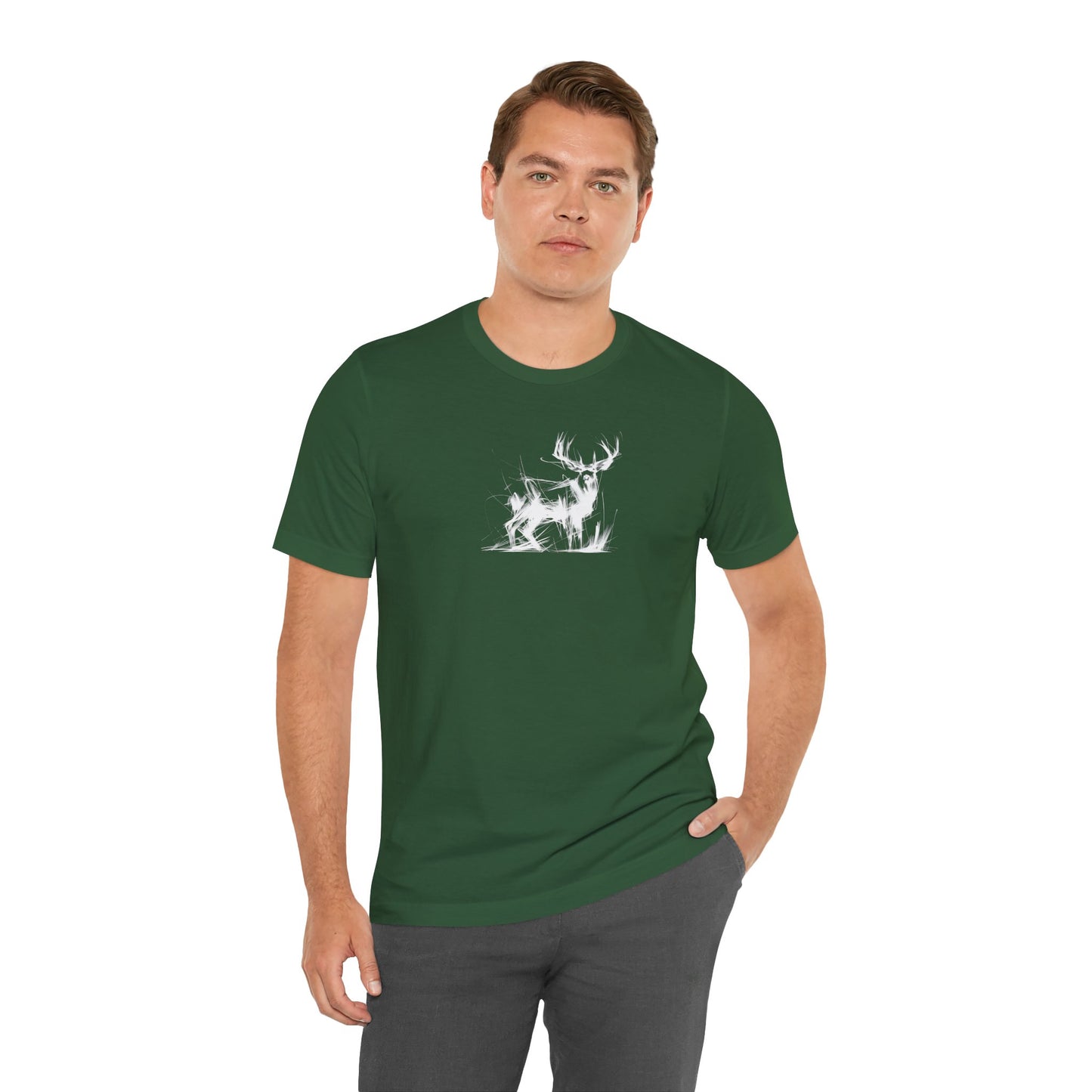 Mule Deer Buck Sketch Line Art T-Shirt –White Print– Wilderness Graphic Tee | Outdoor Adventure Shirt | Nature Lover Gift | Hiking & Camping Apparel