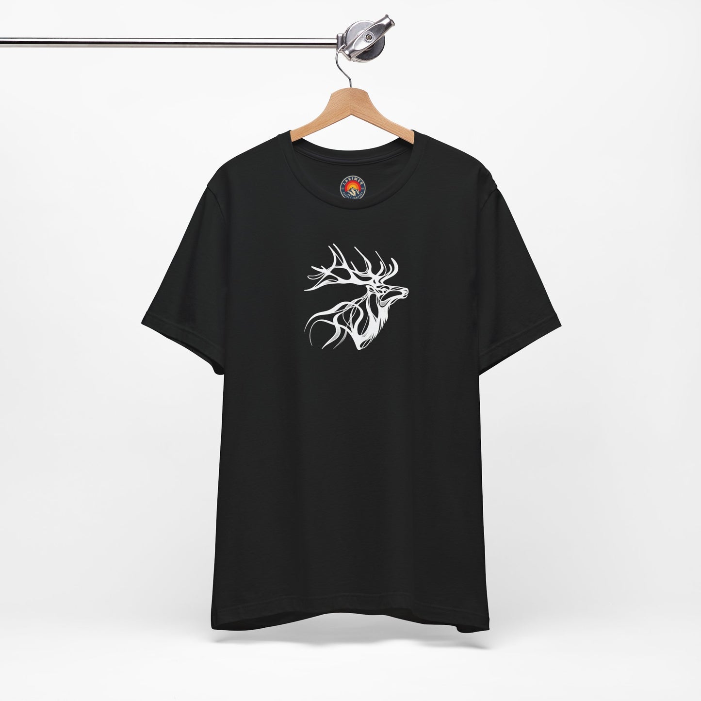 Elk Sketch Line Art T-Shirt – White Print – Wilderness Graphic Tee | Outdoor Adventure Shirt | Nature Lover Gift | Hiking & Camping Apparel
