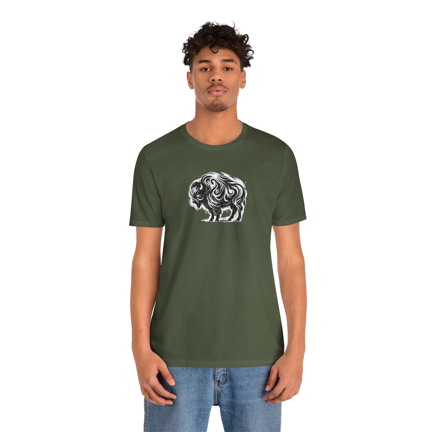 Buffalo Sketch Line Art T-Shirt –White Print– Wilderness Graphic Tee | Outdoor Adventure Shirt | Nature Lover Gift | Hiking & Camping Apparel