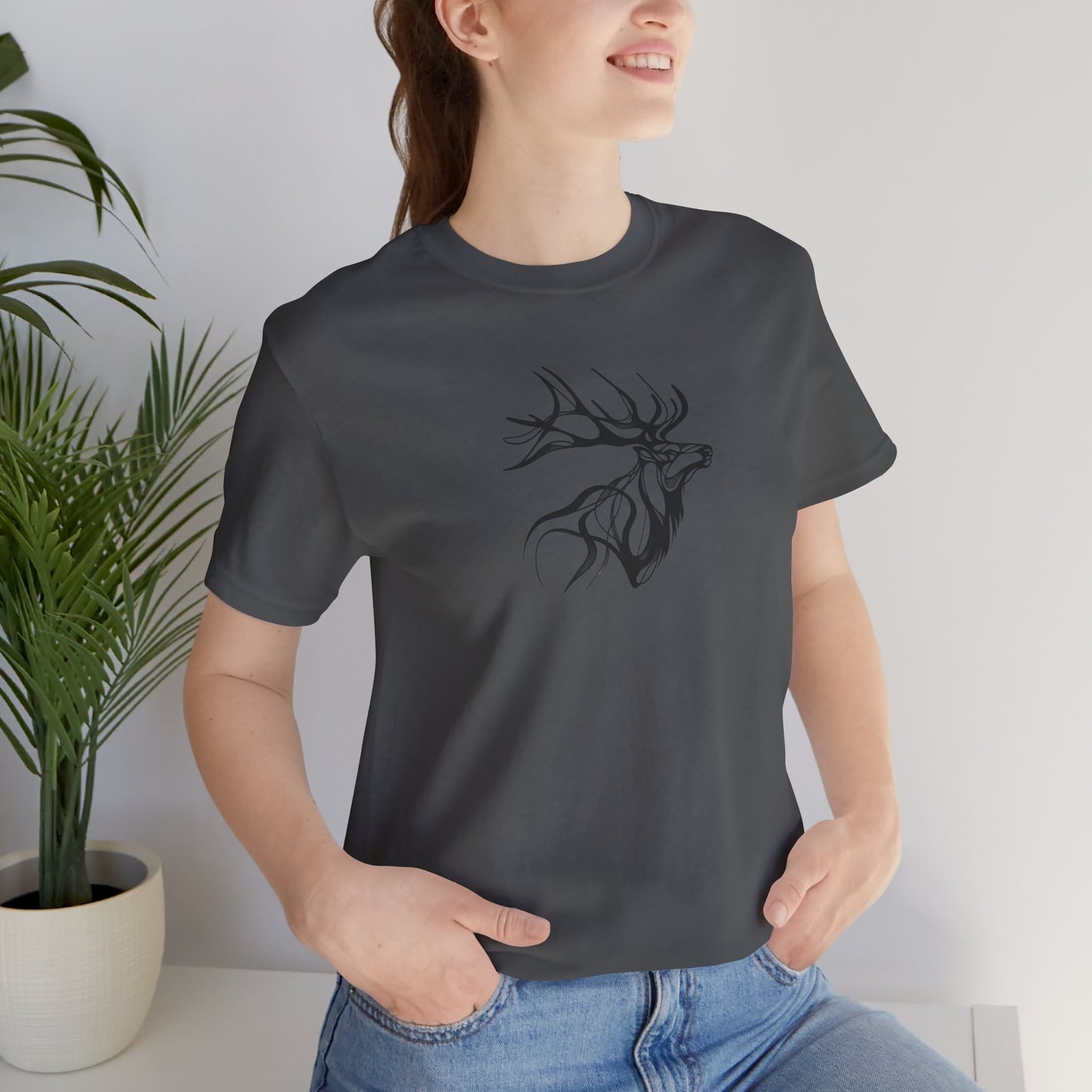 Elk Sketch Line Art T-Shirt – Black Print – Wilderness Graphic Tee | Outdoor Adventure Shirt | Nature Lover Gift | Hiking & Camping Apparel