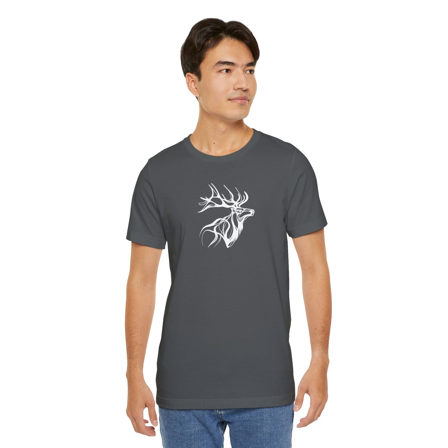 Elk Sketch Line Art T-Shirt – White Print – Wilderness Graphic Tee | Outdoor Adventure Shirt | Nature Lover Gift | Hiking & Camping Apparel