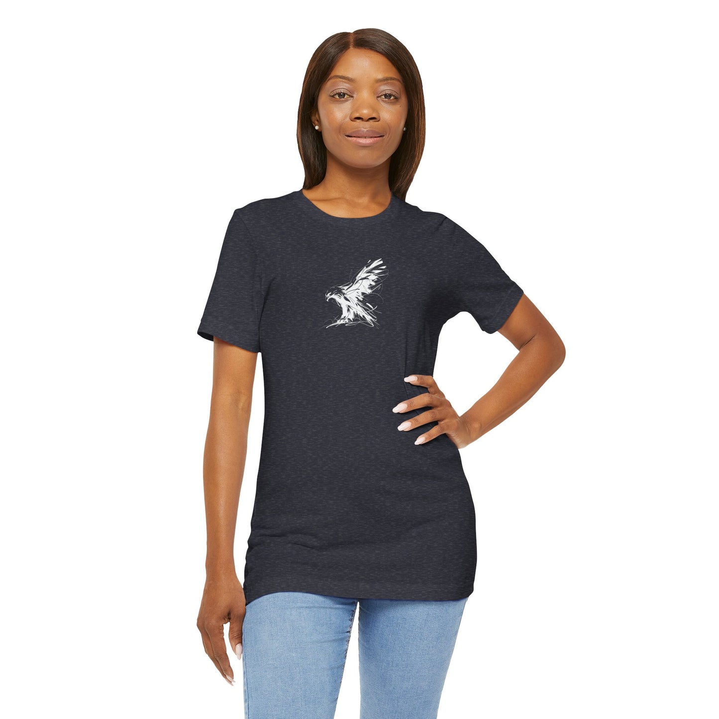 Flying Eagle Sketch Line Art T-Shirt –White Print– Wilderness Graphic Tee | Outdoor Adventure Shirt | Nature Lover Gift | Hiking & Camping Apparel