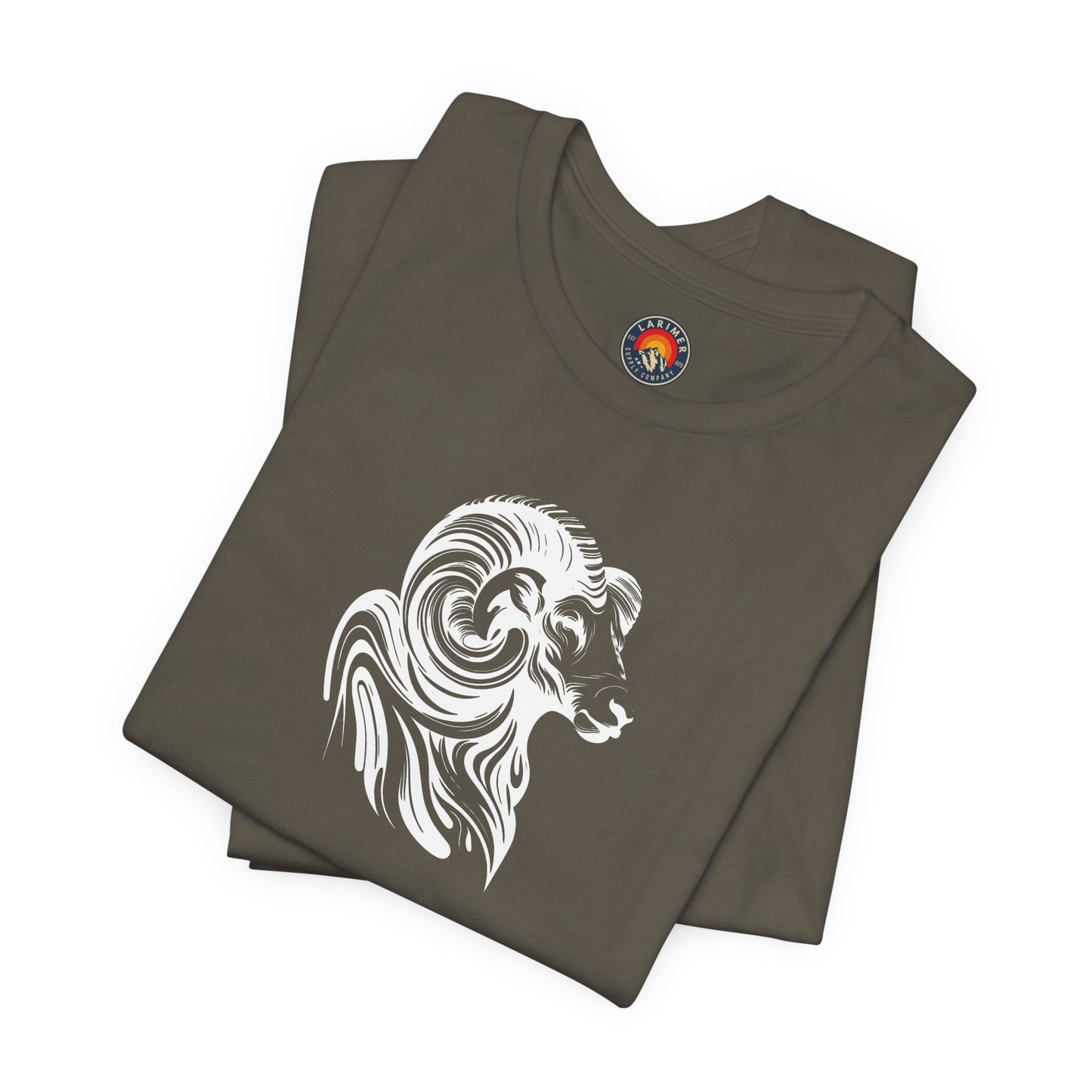 Longhorn Sheep Ram Sketch Line Art T-Shirt – White Print – Wilderness Graphic Tee | Outdoor Adventure Shirt | Nature Lover Gift | Hiking & Camping Apparel