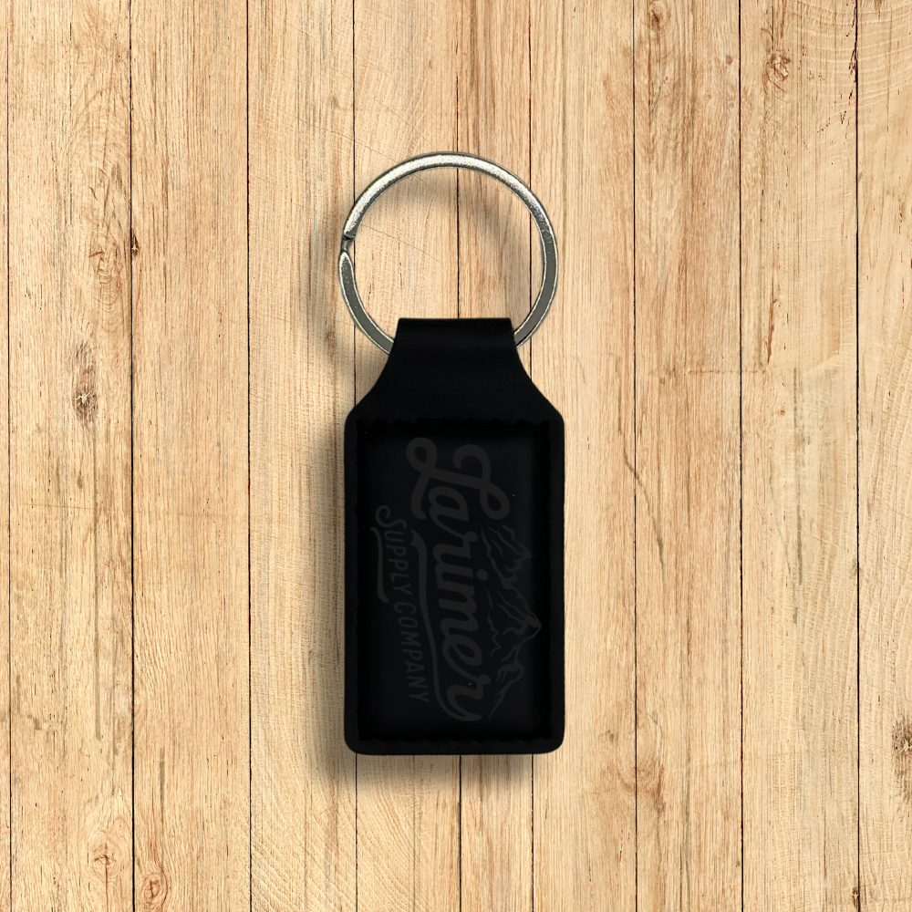 Larimer Supply Company premium leatherette keychain in black