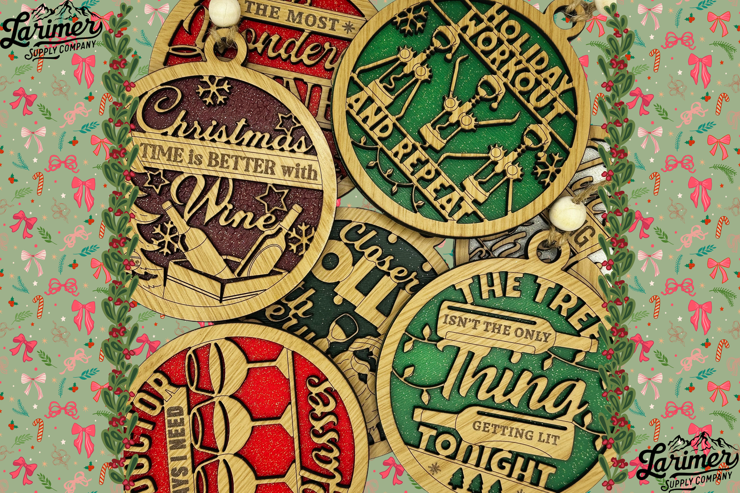 Laser Engraved Wine-Themed Christmas Ornaments