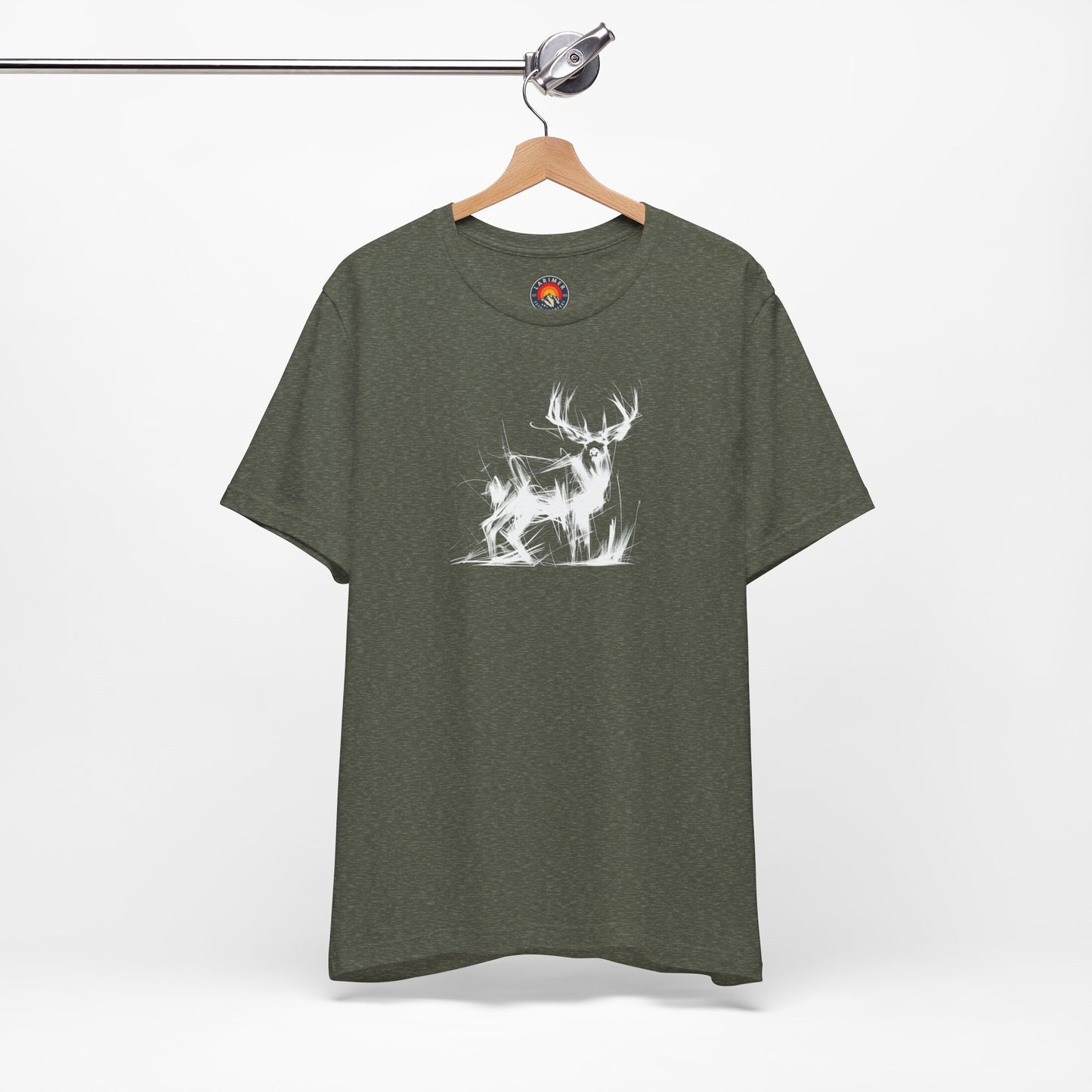 Mule Deer Sketch-Style Line Art T-Shirt – White Print – Wilderness Graphic Tee | Outdoor Adventure Shirt | Nature Lover Gift | Hiking & Camping Apparel