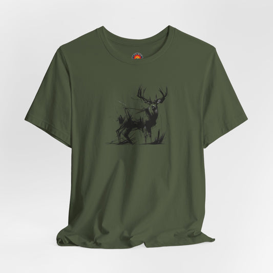 Mule Deer Sketch-Style Line Art T-Shirt –Black Print– Wilderness Graphic Tee | Outdoor Adventure Shirt | Nature Lover Gift | Hiking & Camping Apparel