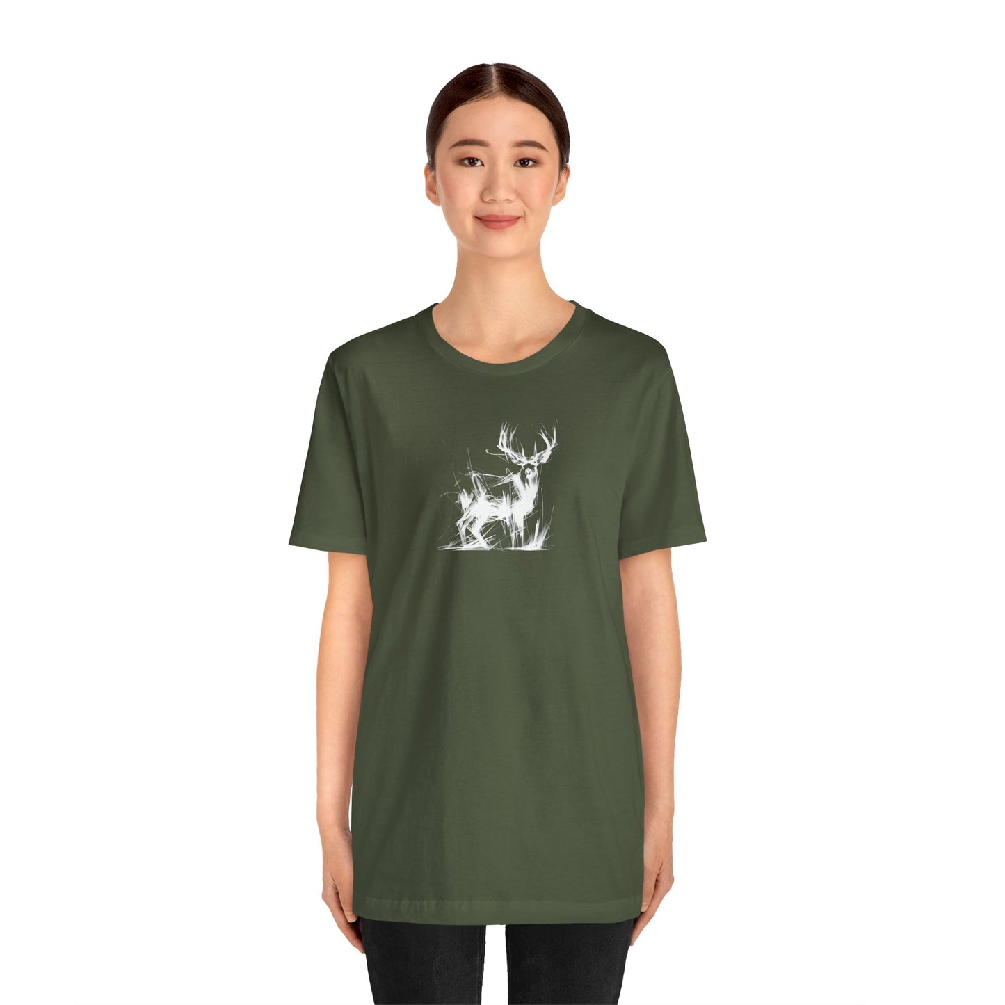 Mule Deer Buck Sketch Line Art T-Shirt –White Print– Wilderness Graphic Tee | Outdoor Adventure Shirt | Nature Lover Gift | Hiking & Camping Apparel