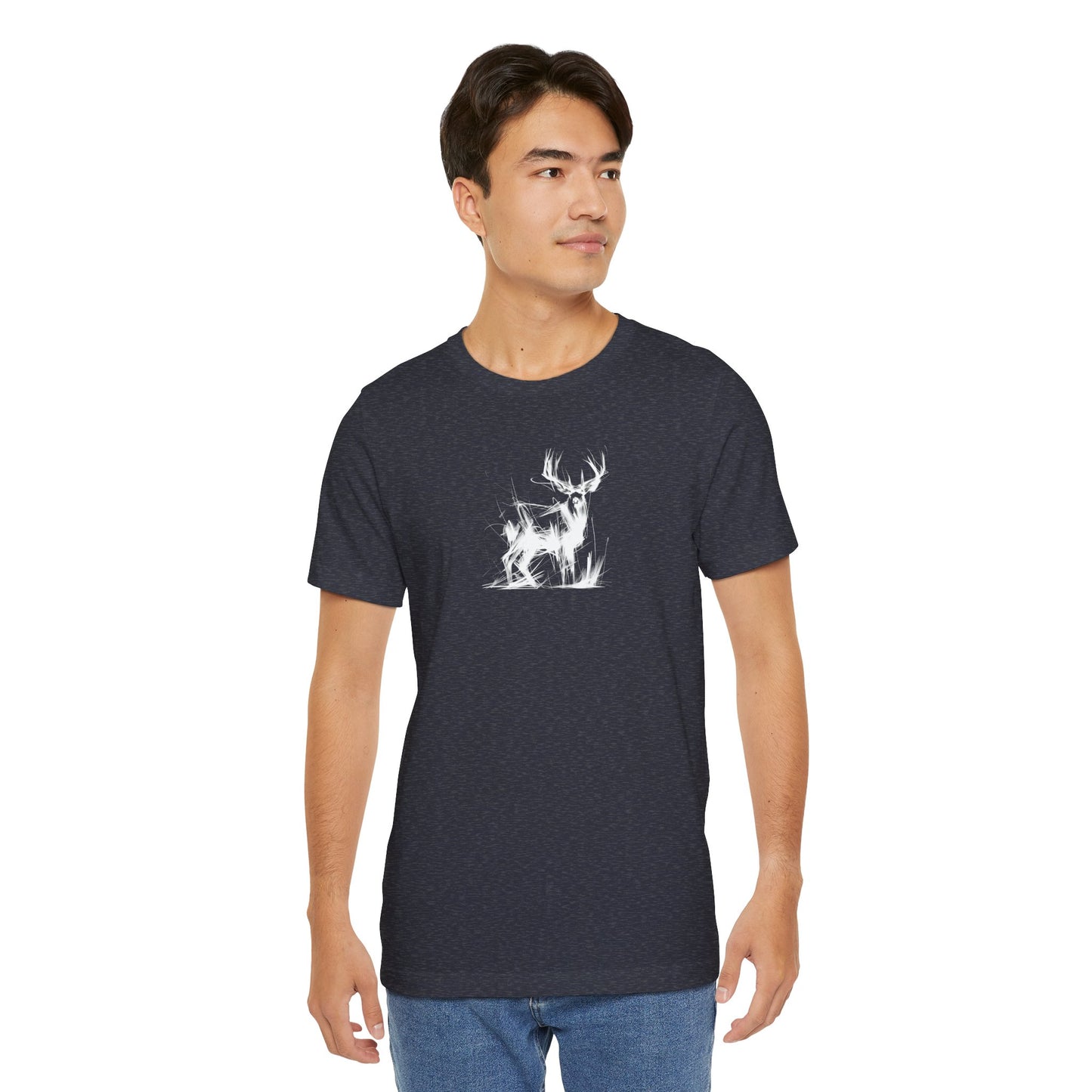 Mule Deer Buck Sketch Line Art T-Shirt –White Print– Wilderness Graphic Tee | Outdoor Adventure Shirt | Nature Lover Gift | Hiking & Camping Apparel