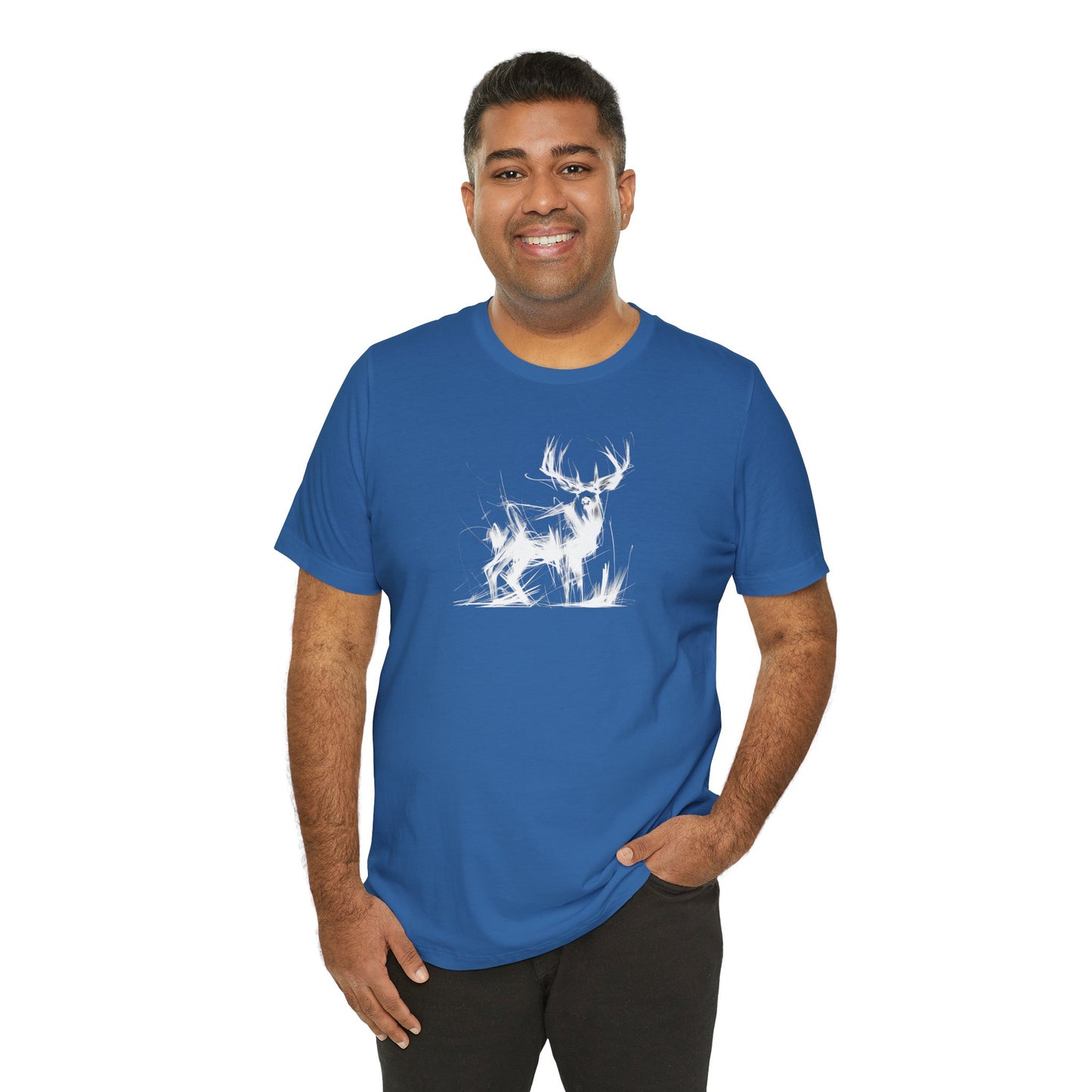 Mule Deer Sketch-Style Line Art T-Shirt – White Print – Wilderness Graphic Tee | Outdoor Adventure Shirt | Nature Lover Gift | Hiking & Camping Apparel