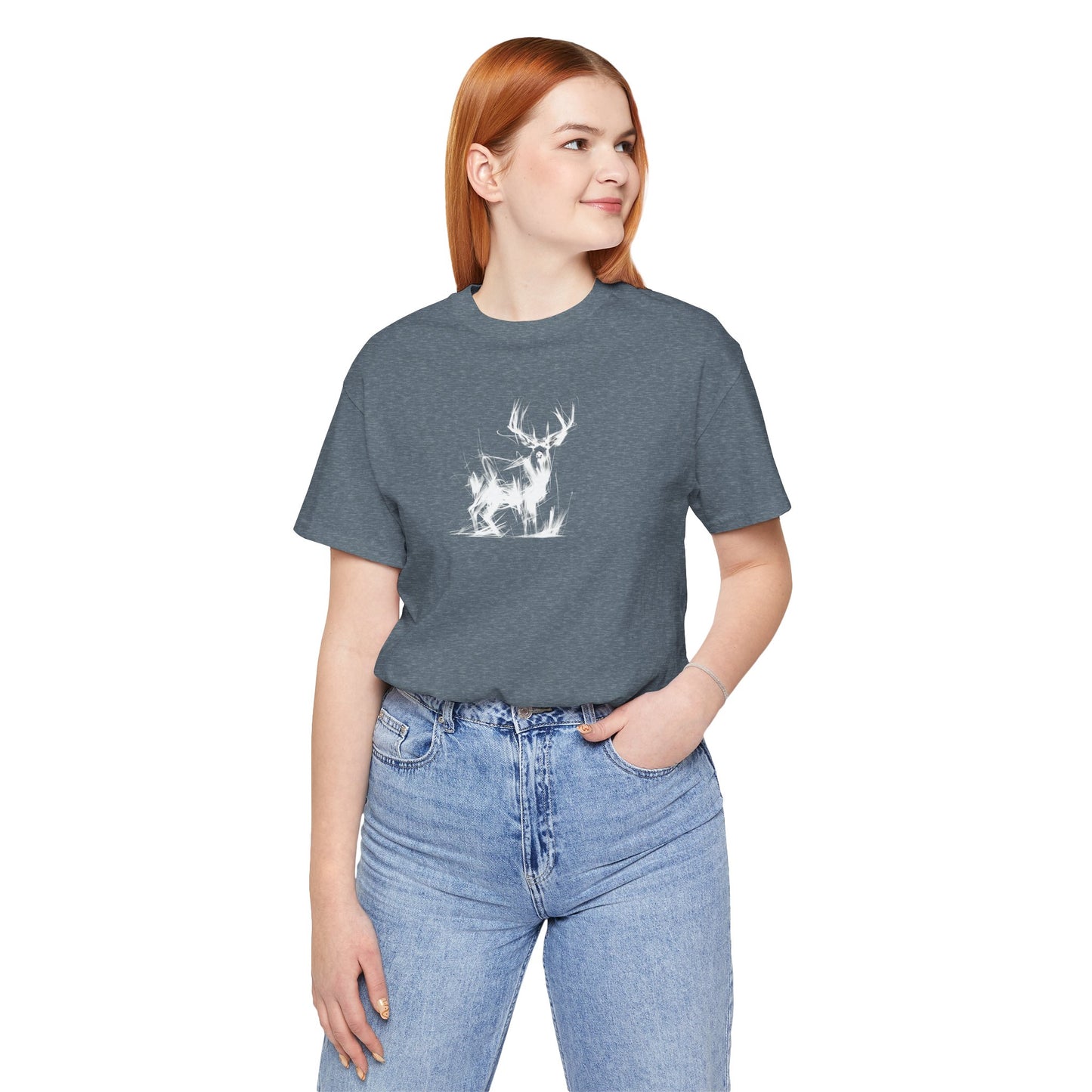 Mule Deer Buck Sketch Line Art T-Shirt –White Print– Wilderness Graphic Tee | Outdoor Adventure Shirt | Nature Lover Gift | Hiking & Camping Apparel