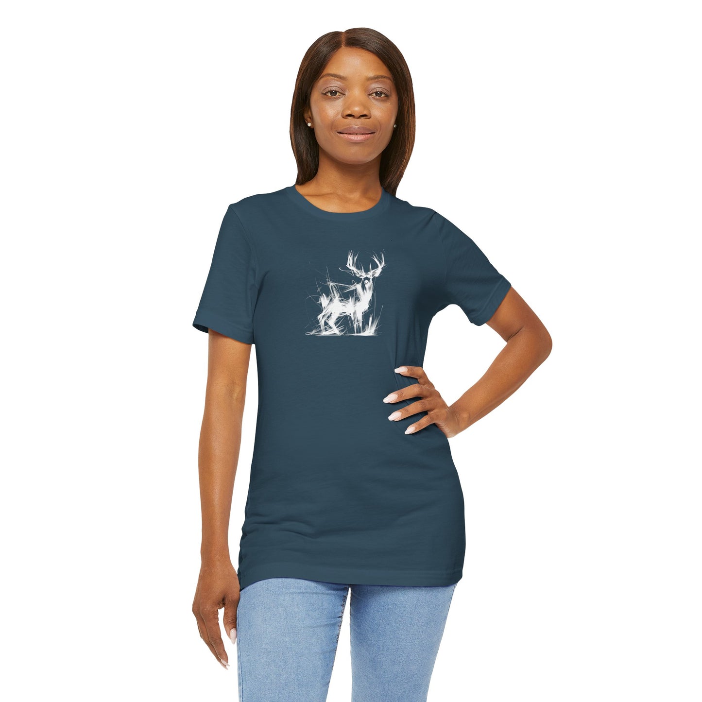 Mule Deer Buck Sketch Line Art T-Shirt –White Print– Wilderness Graphic Tee | Outdoor Adventure Shirt | Nature Lover Gift | Hiking & Camping Apparel
