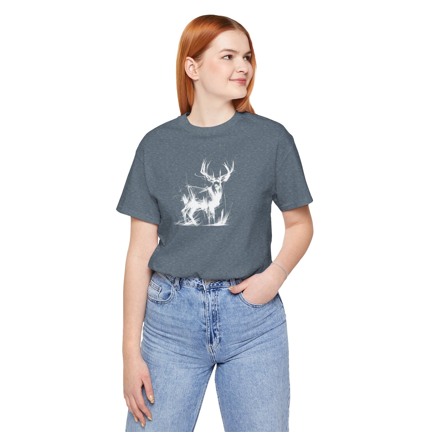 Mule Deer Sketch-Style Line Art T-Shirt – White Print – Wilderness Graphic Tee | Outdoor Adventure Shirt | Nature Lover Gift | Hiking & Camping Apparel