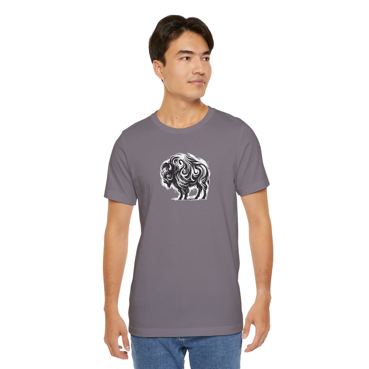 Buffalo Sketch Line Art T-Shirt –White Print– Wilderness Graphic Tee | Outdoor Adventure Shirt | Nature Lover Gift | Hiking & Camping Apparel