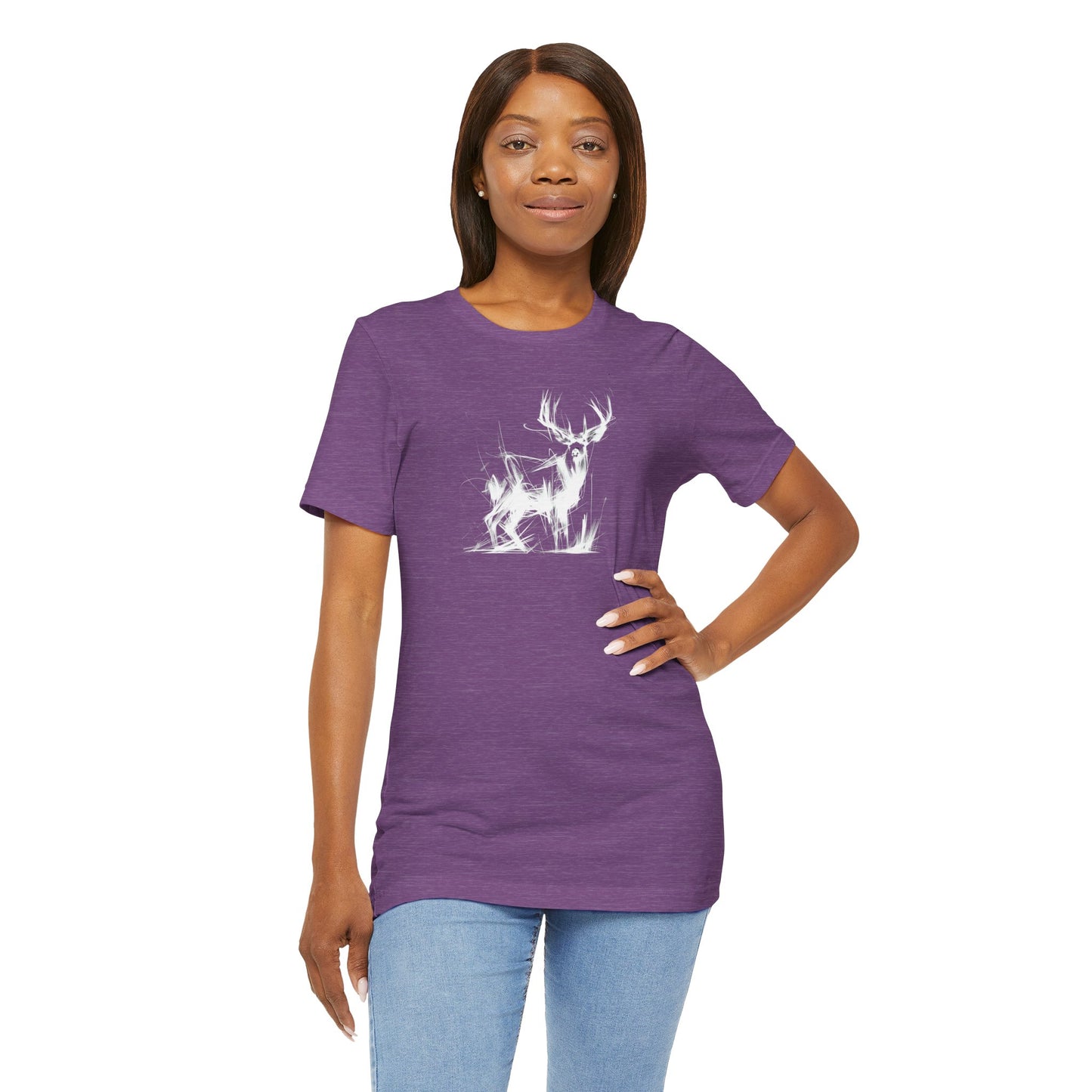 Mule Deer Sketch-Style Line Art T-Shirt – White Print – Wilderness Graphic Tee | Outdoor Adventure Shirt | Nature Lover Gift | Hiking & Camping Apparel