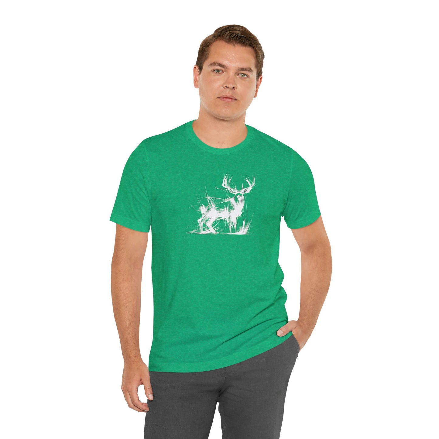 Mule Deer Sketch-Style Line Art T-Shirt – White Print – Wilderness Graphic Tee | Outdoor Adventure Shirt | Nature Lover Gift | Hiking & Camping Apparel