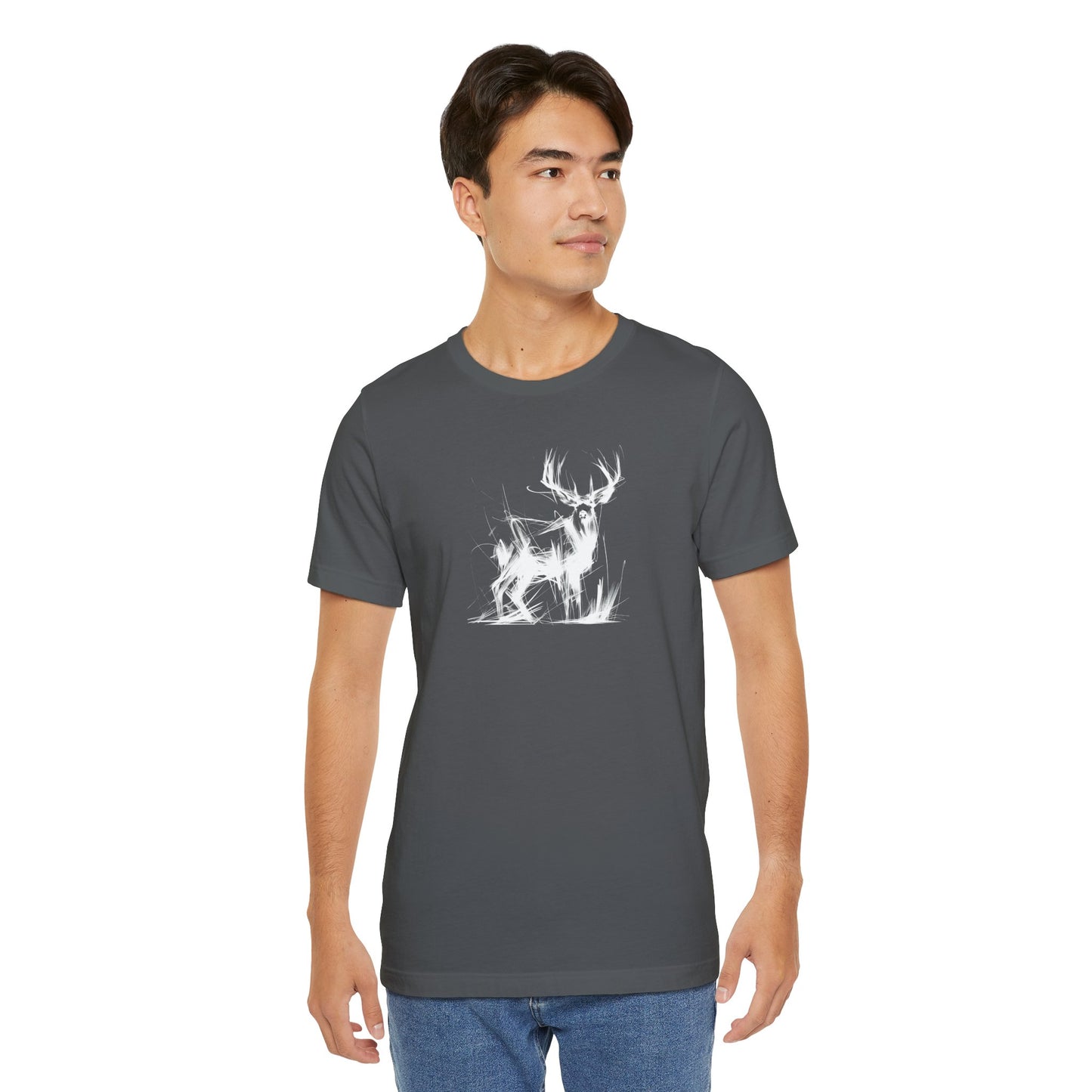 Mule Deer Sketch-Style Line Art T-Shirt – White Print – Wilderness Graphic Tee | Outdoor Adventure Shirt | Nature Lover Gift | Hiking & Camping Apparel