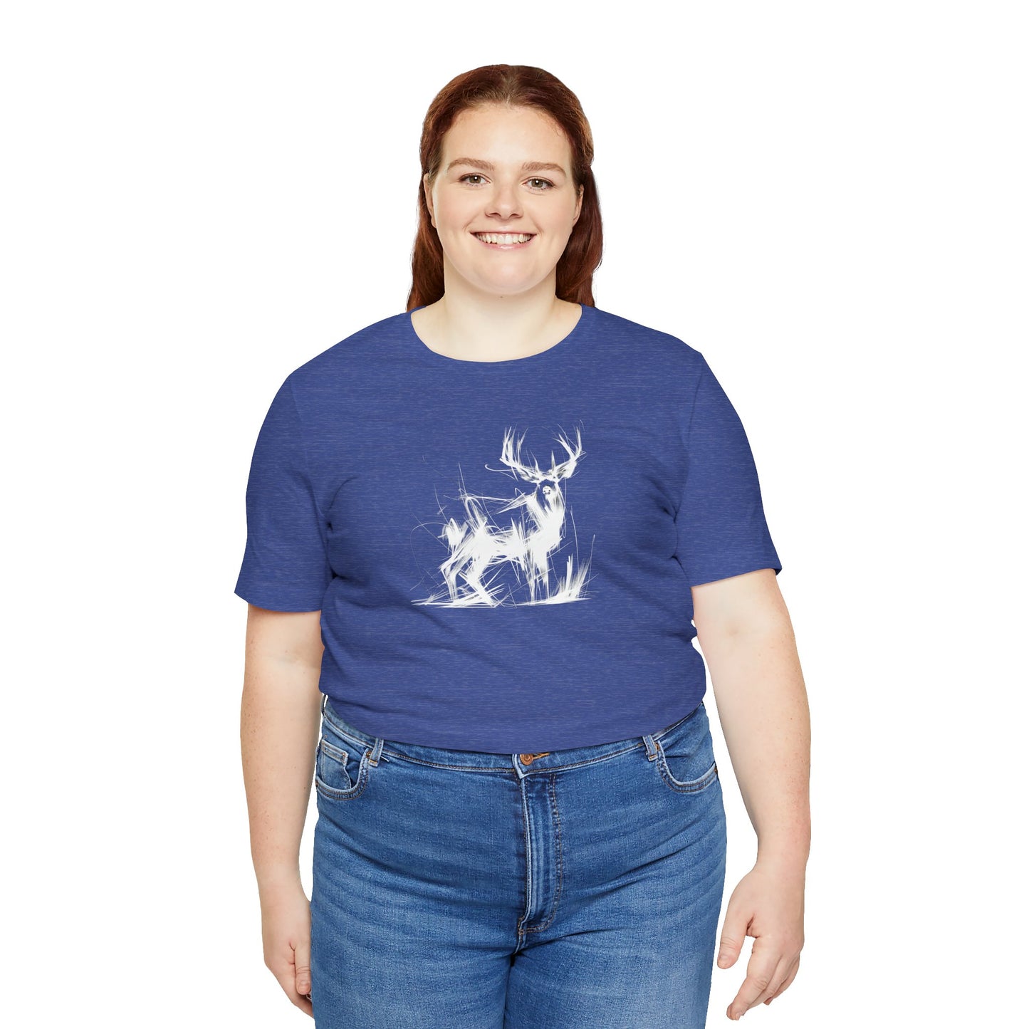 Mule Deer Sketch-Style Line Art T-Shirt – White Print – Wilderness Graphic Tee | Outdoor Adventure Shirt | Nature Lover Gift | Hiking & Camping Apparel