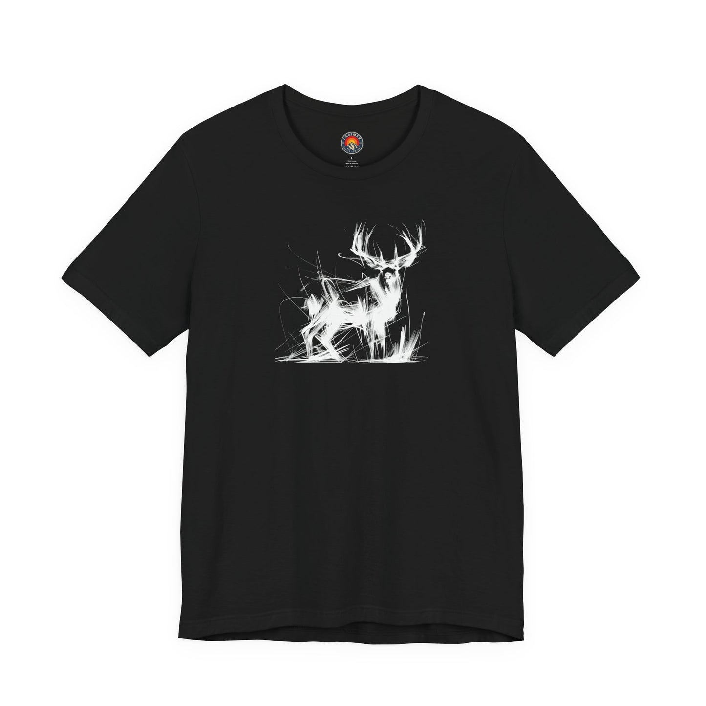 Mule Deer Sketch-Style Line Art T-Shirt – White Print – Wilderness Graphic Tee | Outdoor Adventure Shirt | Nature Lover Gift | Hiking & Camping Apparel