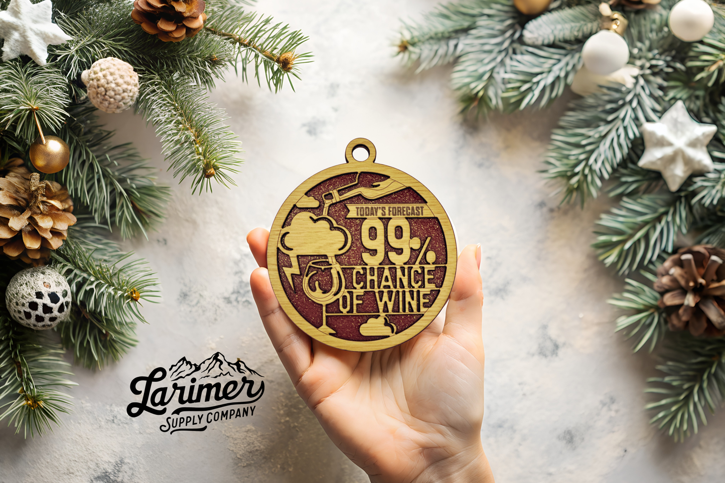 Wine Lover's Laser-Engraved Wooden Christmas Ornament