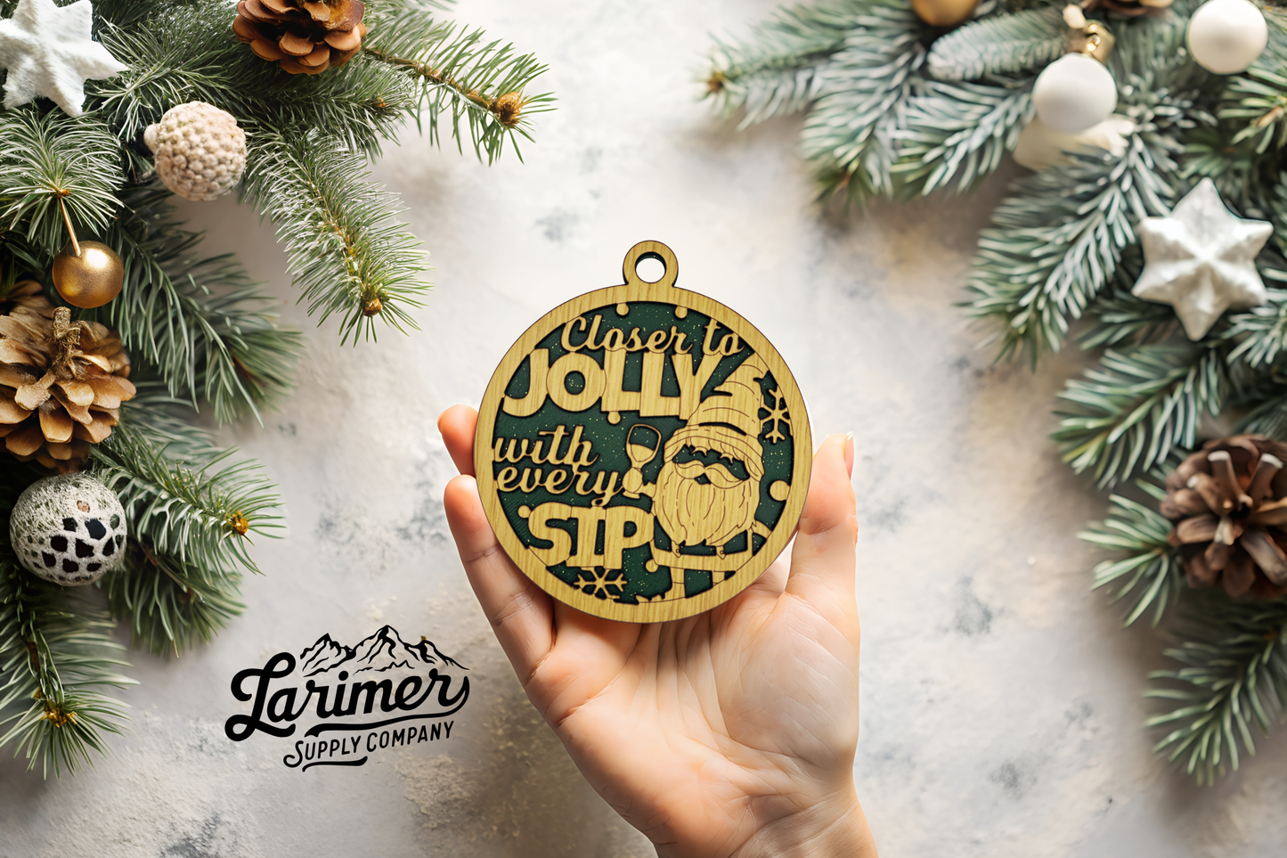 Wine Lover's Laser-Engraved Wooden Christmas Ornament