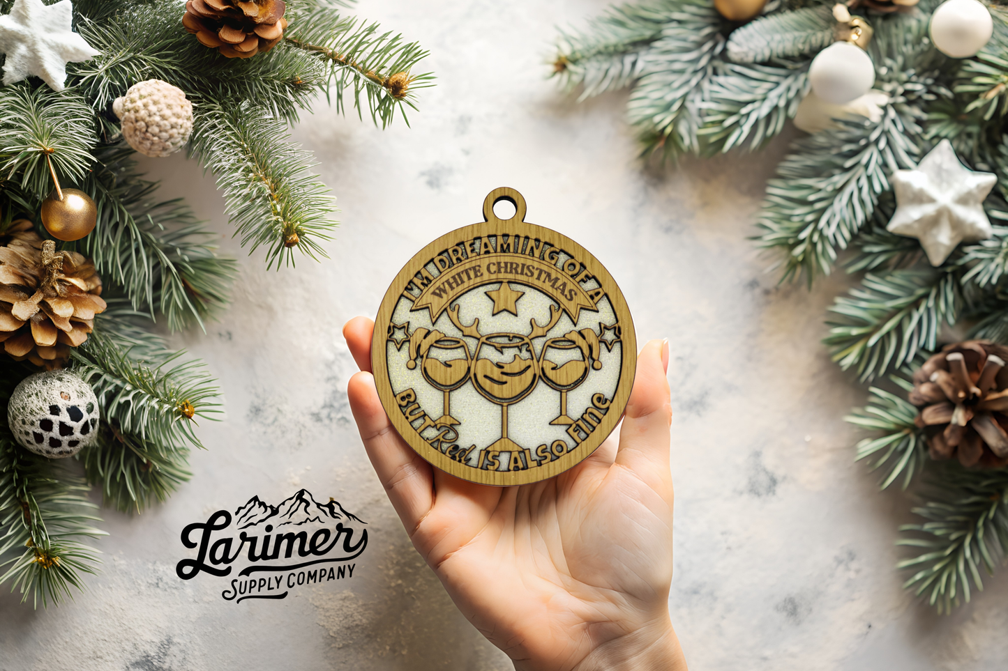 Wine Lover's Laser-Engraved Wooden Christmas Ornament