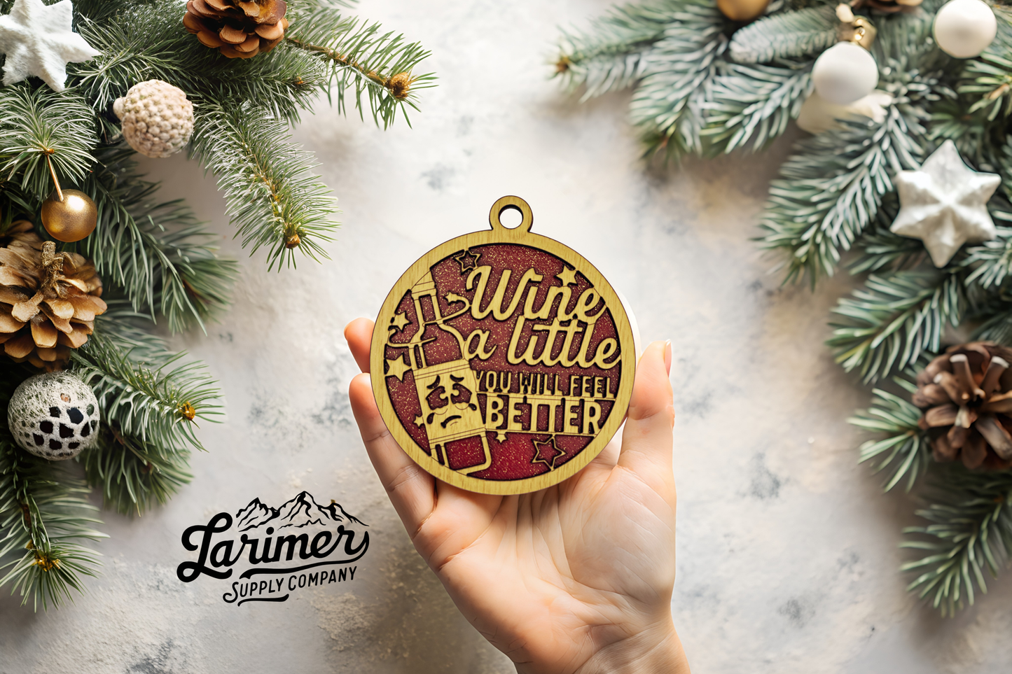 Wine Lover's Laser-Engraved Wooden Christmas Ornament