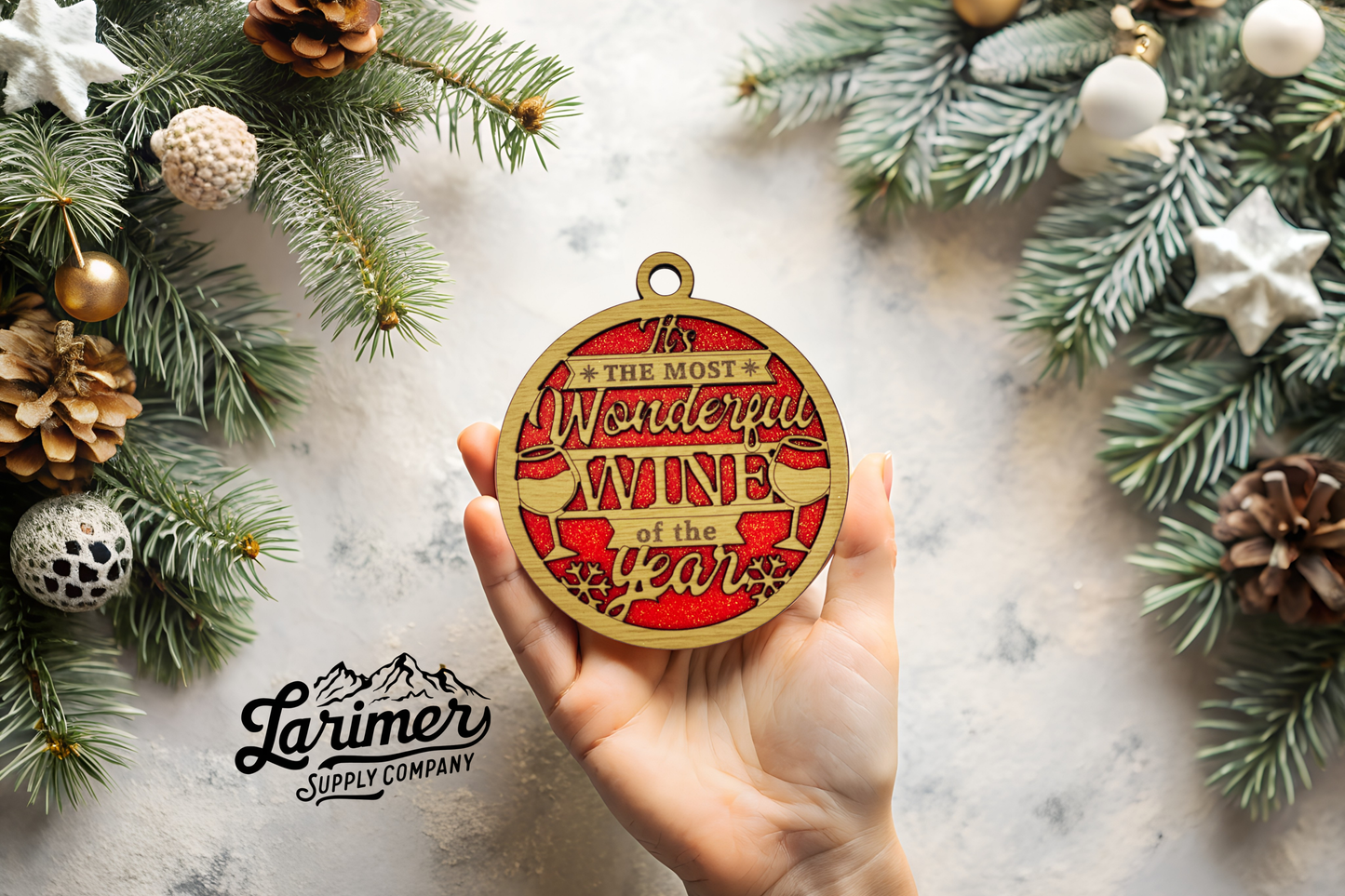 Wine Lover's Laser-Engraved Wooden Christmas Ornament