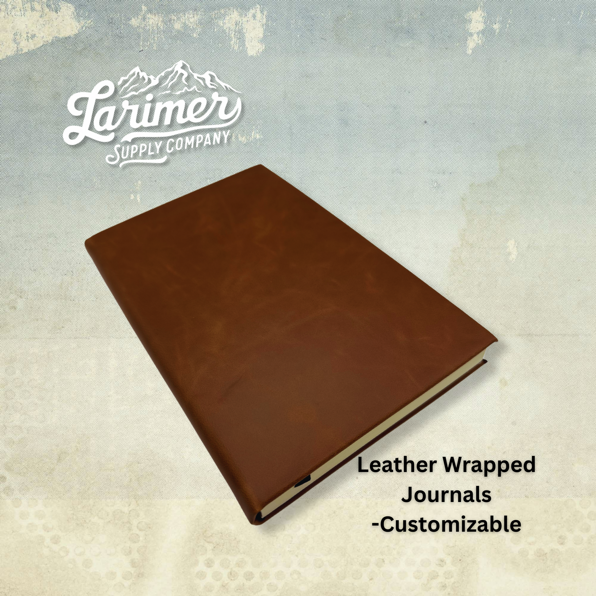 Customizable journal wrapped in walnut leatherette, engraved by Larimer Supply Company